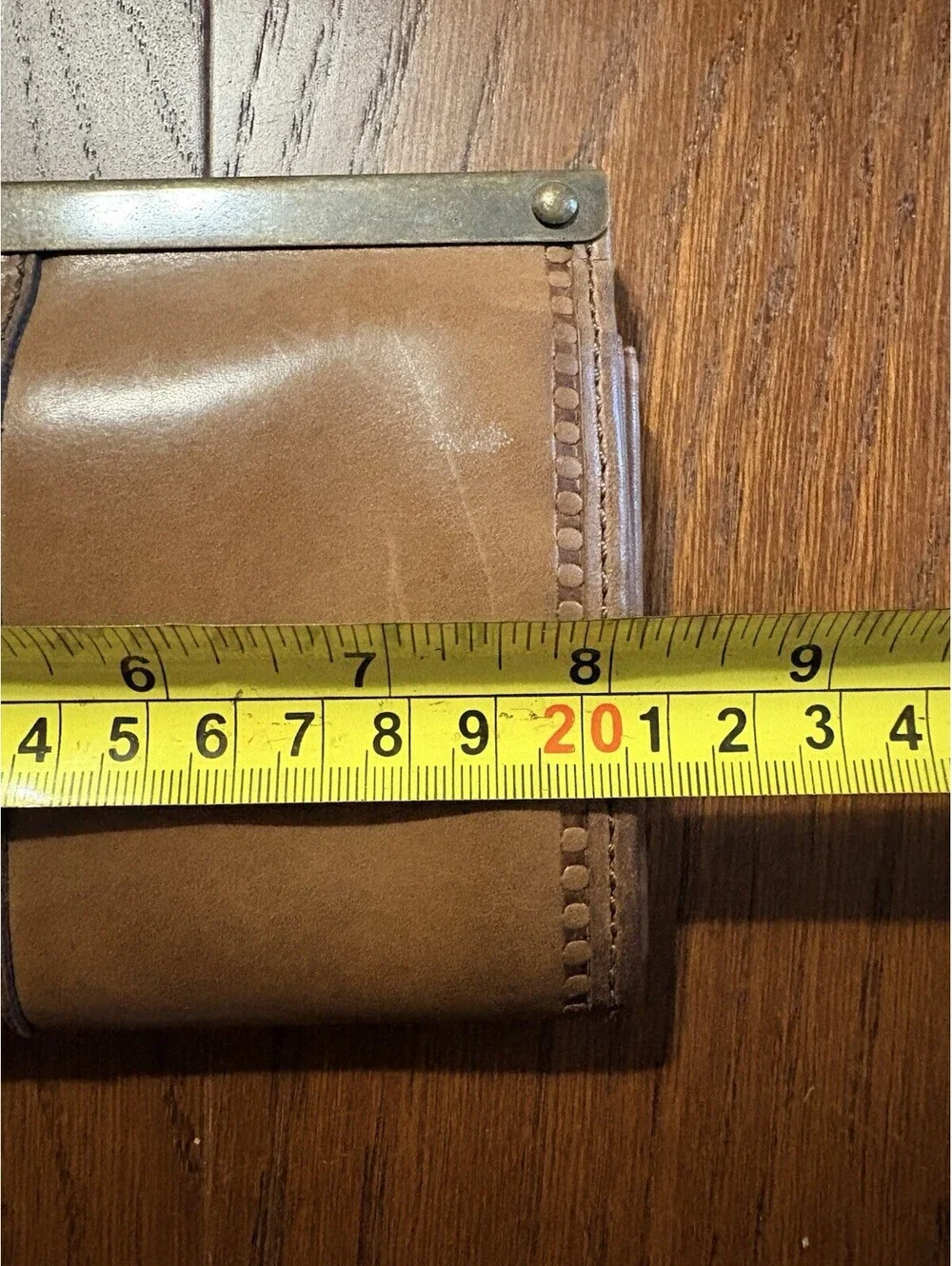 Fossil Leather Frame Clutch Wallet Brown Brass Vintage